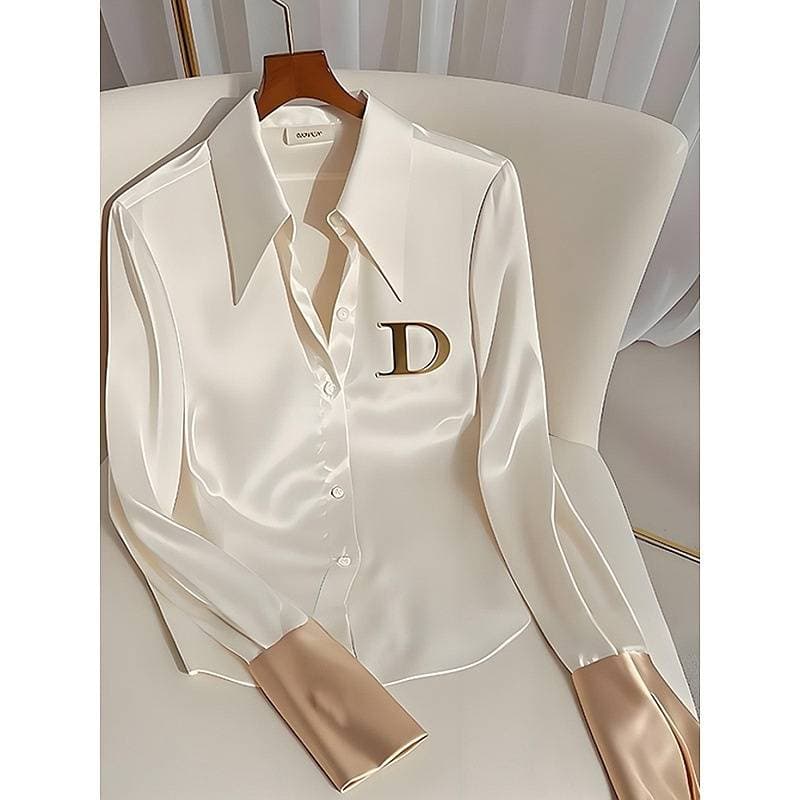Women's Clothing fashionable high end tops, niche, unique, unique, cool, high end white acetate satin shirt