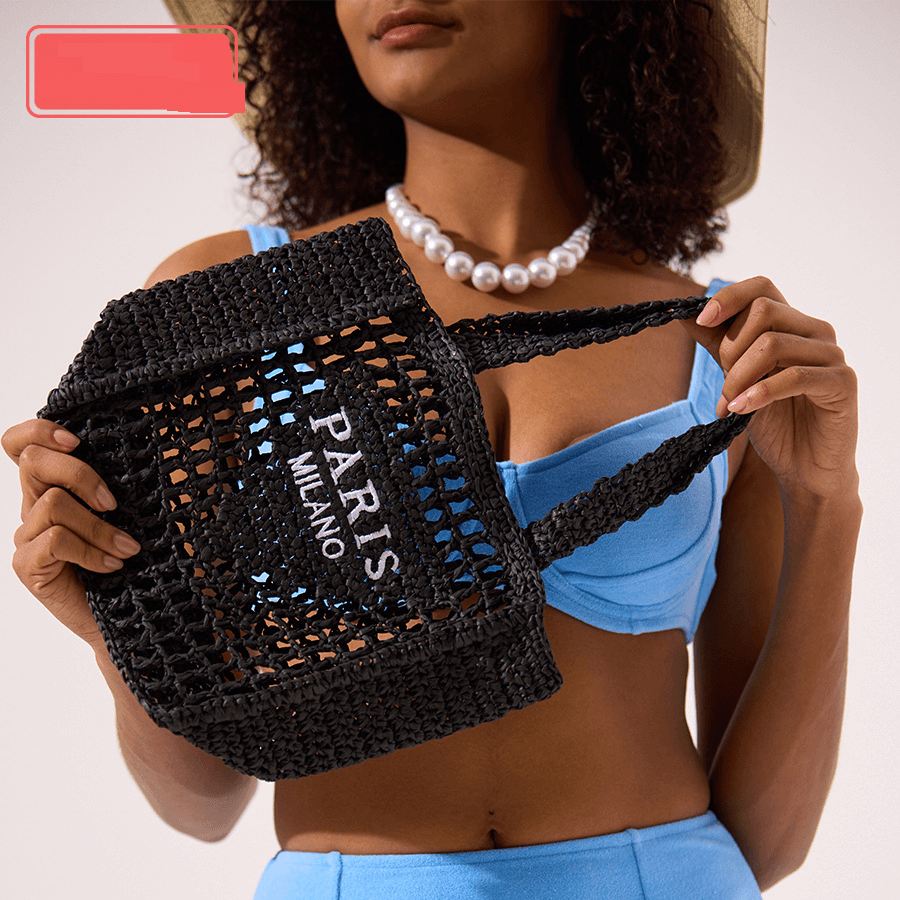 Women's Bags Summer New Handmade Woven Straw Bag Letter Embroidery Hollow Beach Bag Square Handheld Shoulder Bag Women
