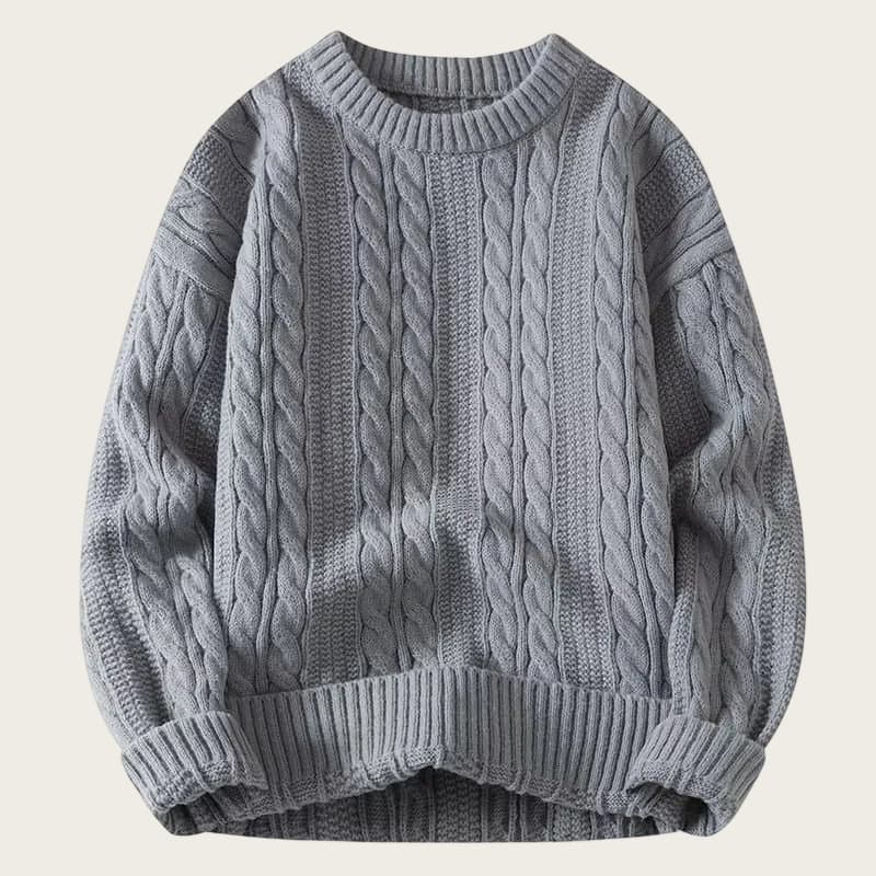 ​Men's Fashion Knit Sweater - Stylish Round Neck Pullover, Loose Fit, Long Sleeve, Breathable Polyester Blend (White/Grey/Black/Brown, M-XXXL)​