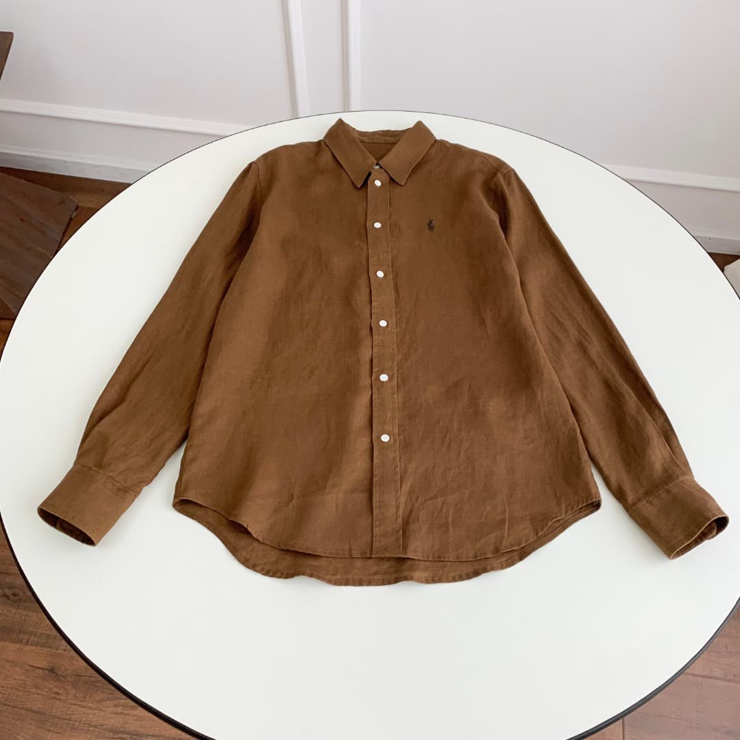 Chemise boutonnée en lin pour femme Lauren avec logo poney brodé
