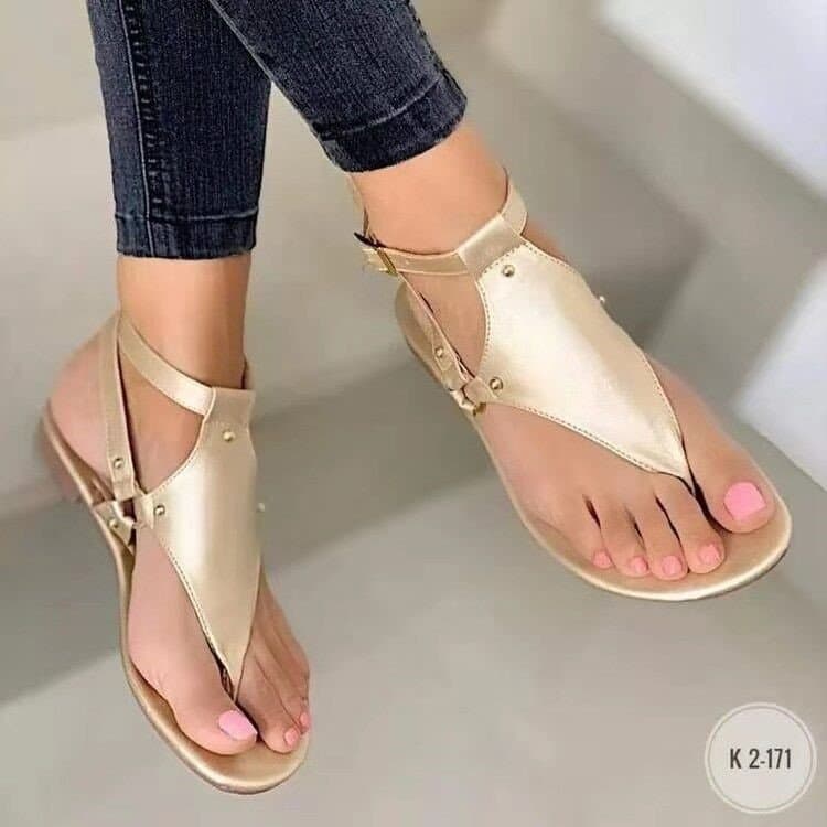 casual flat thong women's sandals one-line buckle strap outer wear large size sandals for women
