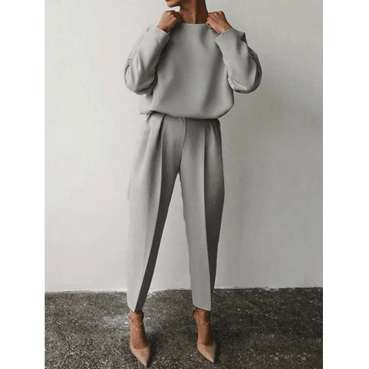 Women's loose solid color long-sleeved casual two-piece set