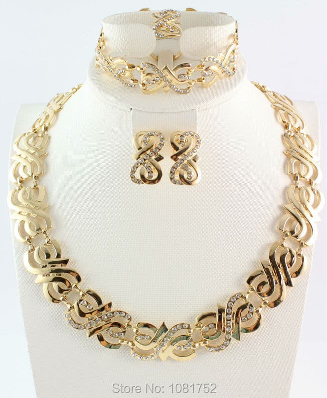 Women Wedding Crystal Jewelry Sets Gold Silver Color Sets Necklace Earring Ring Bracelet African Beads Jewelry Sets