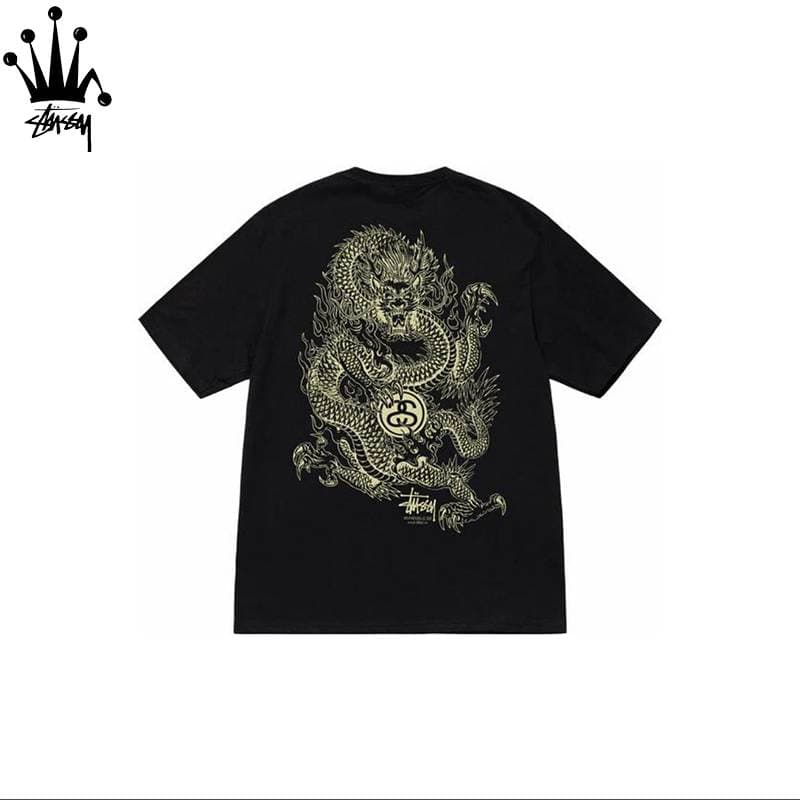 Stussy Dragon King Printed Cylindrical Short Sleeved T-shirt Made Of Pure Cotton Fabric For Both Men And Women