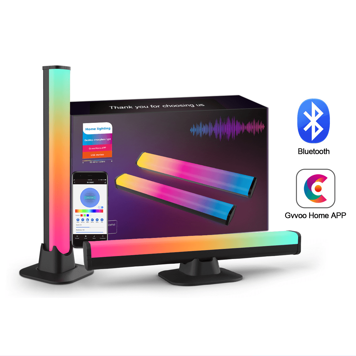 Bluetooth LED Desk Lamp With RGB Color Changing & Music Sync - USB Powered Computer Light For Gaming Room/Office (Smart App Control Ambient Lighting)​