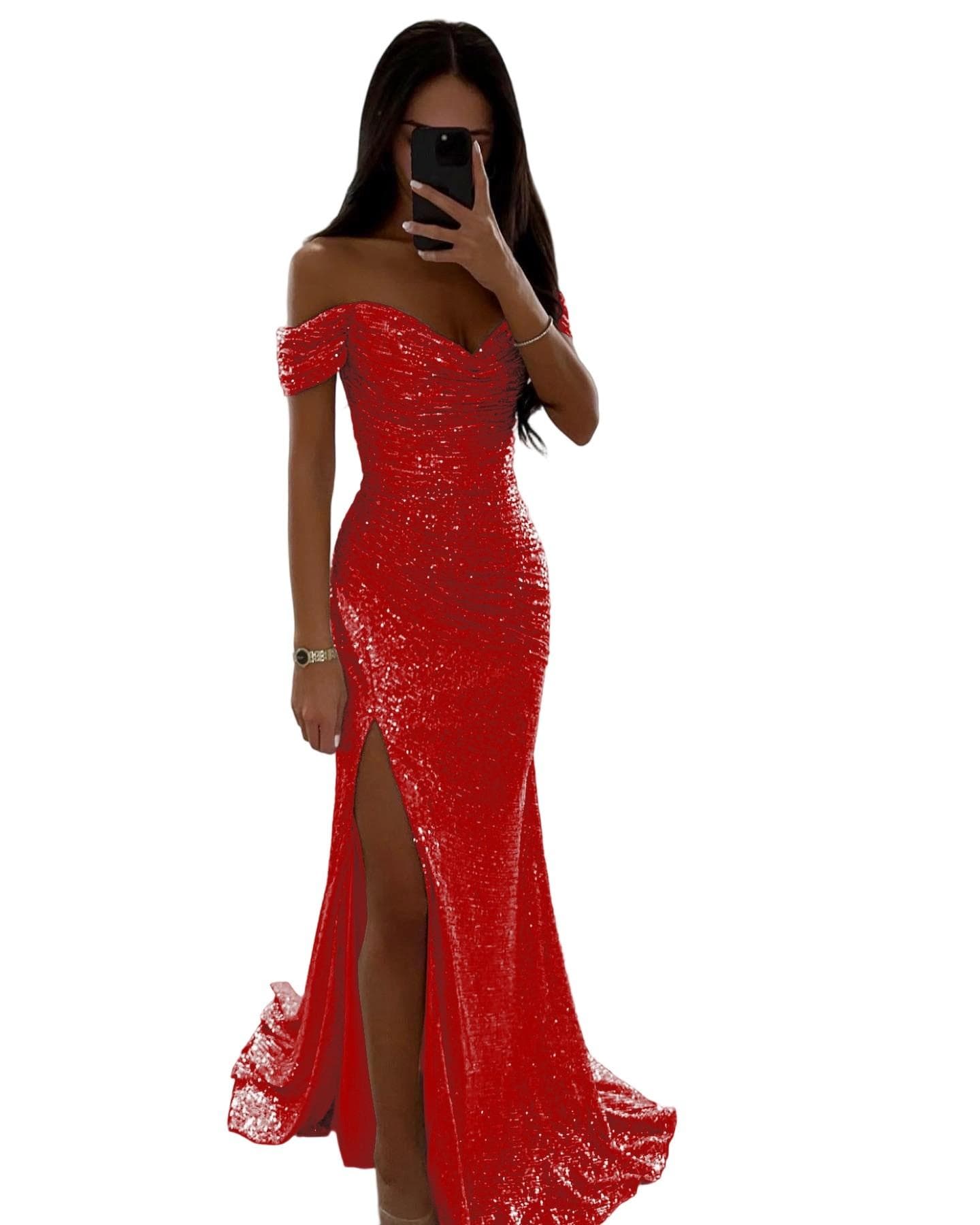 Robe de soirée fendue à paillettes pour femmes, robe décontractée à la mode