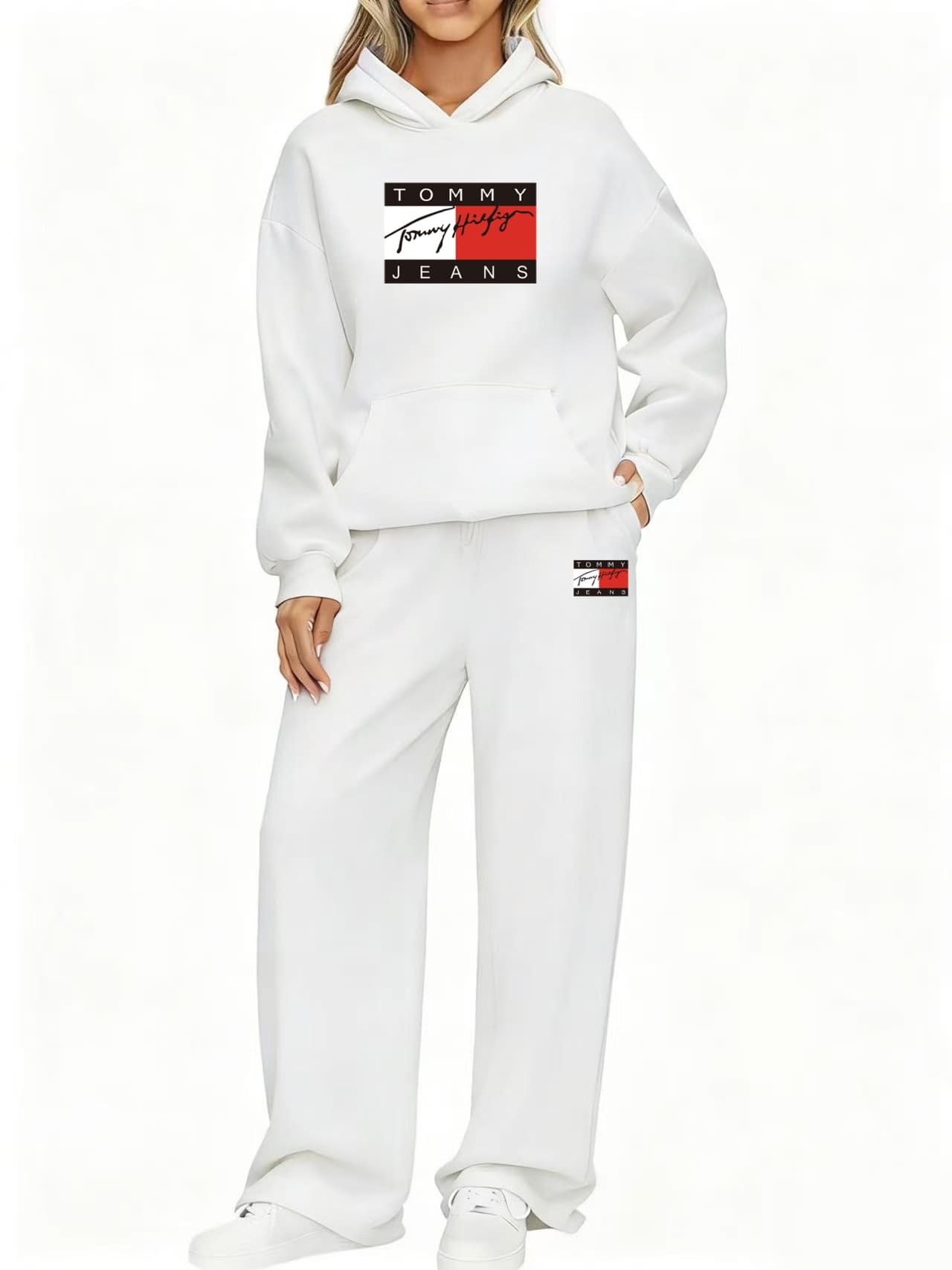 Ensemble de survêtement deux pièces pour femme, sweat à capuche et pantalon de jogging, coupe oversize, tenue décontractée brodée.