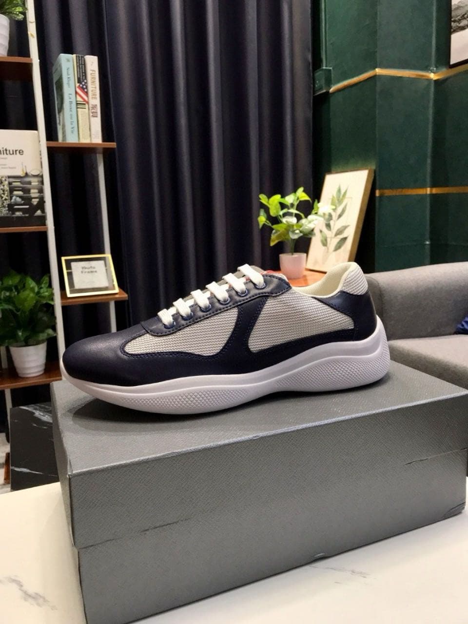 Baskets en cuir, chaussures plates vernies noires et bleues en nylon et maille, chaussures décontractées 888