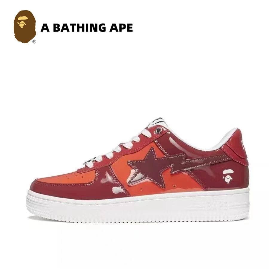 A BATHING-APE Classic Lacquer Leather Double Splicing Trendy Fashion Board Shoes Air Force No.1 Board Shoes Men's And Women's Same Style