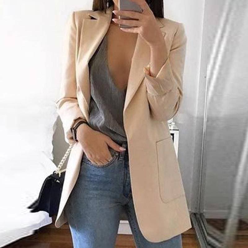 Long Sleeve Solid Pocket Cardigan Blazer