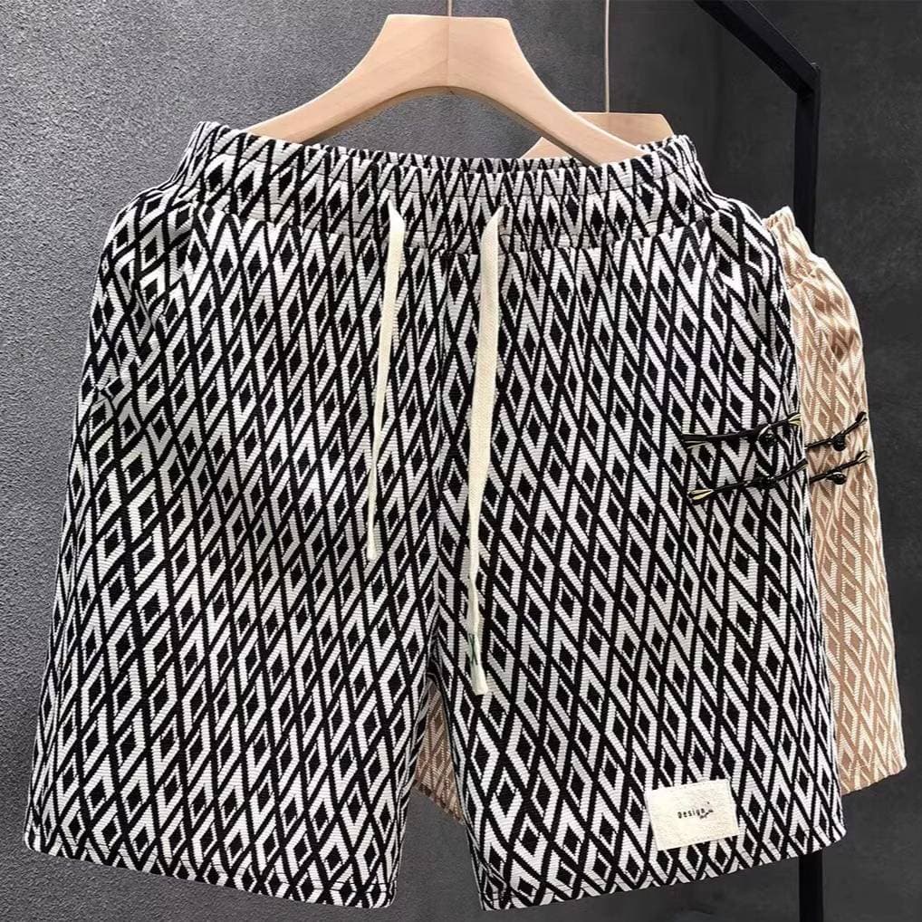Men's Diamond Patterned Oversized Shorts Trendy Outerwear Casual Five Point Pants Summer New Style