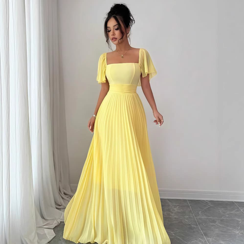 Women's Clothing 2025 Summer Solid Color French Tube Top Backless Waist Pleated Temperament Long Dress
