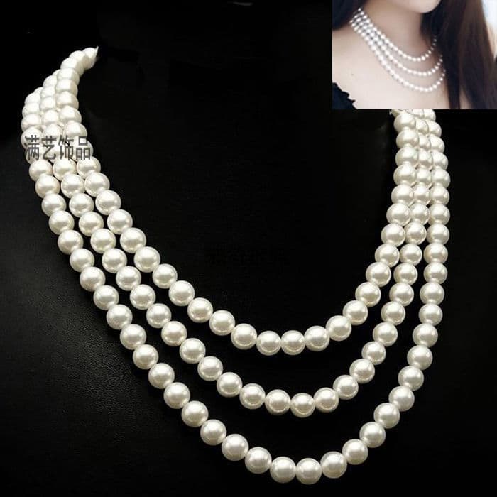 Three Or Four Layer Glass Pearl Necklace Elegant Fashion Sweater Chain Dress Cheongsam Choker Opera Costume Accessories