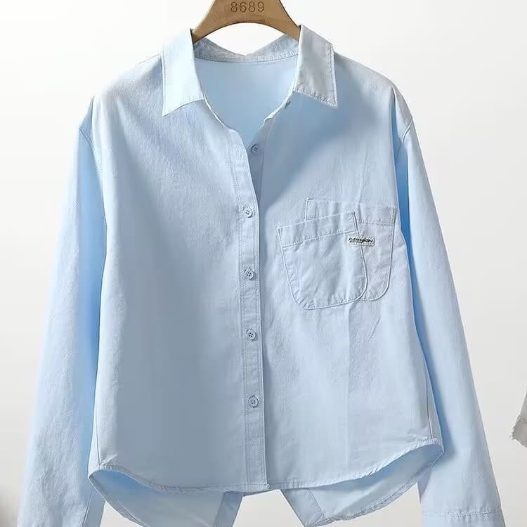 Women's Clothing Spring And Autumn New Embroidered Letter Pocket Loose Casual Shirt Women's Versatile Casual Tops