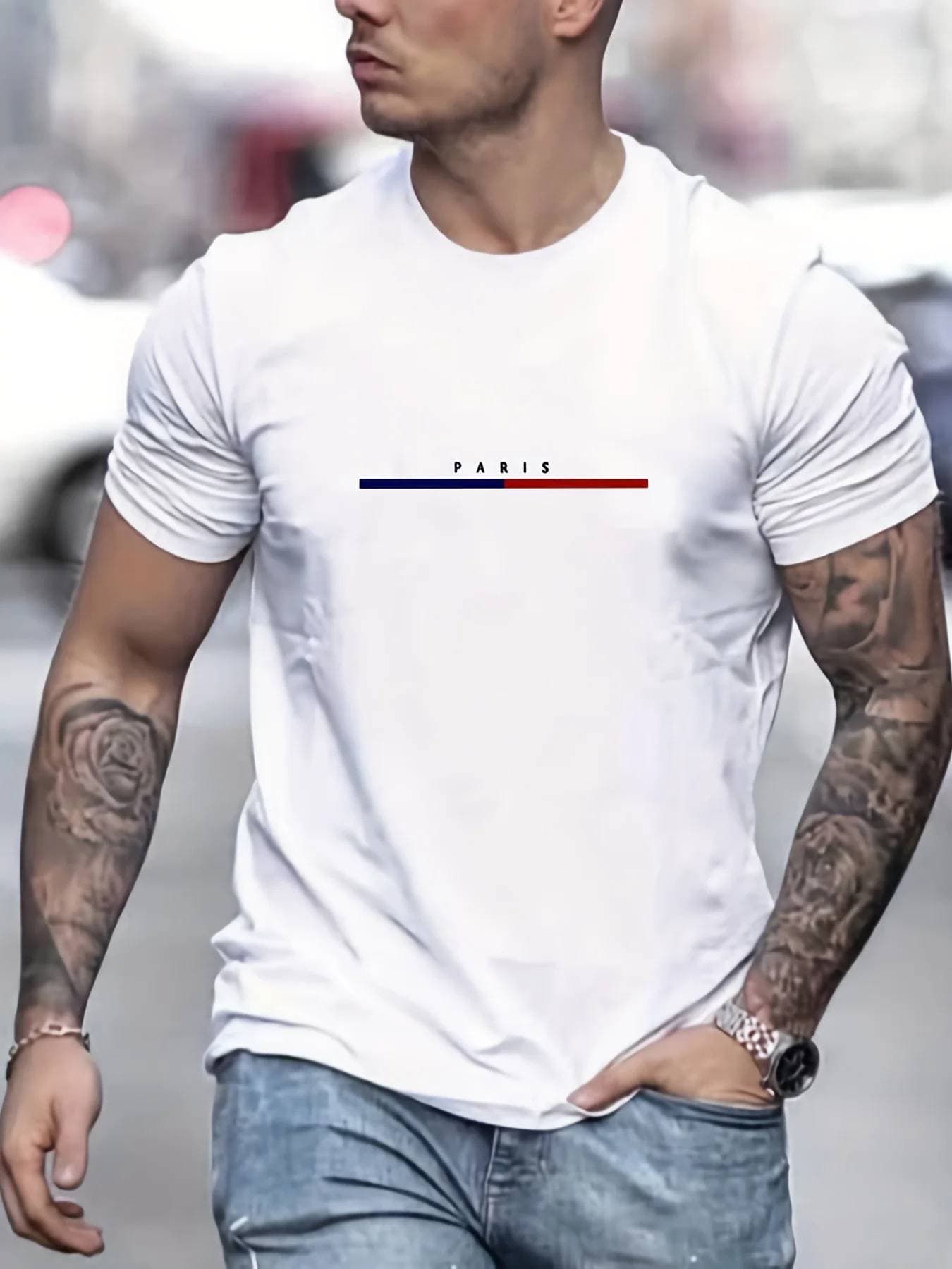 Men's Fashion Short-sleeved T-shirts Summer Slim-fit Pure Cotton Printed T-shirts Trendy Casual Versatile Tops