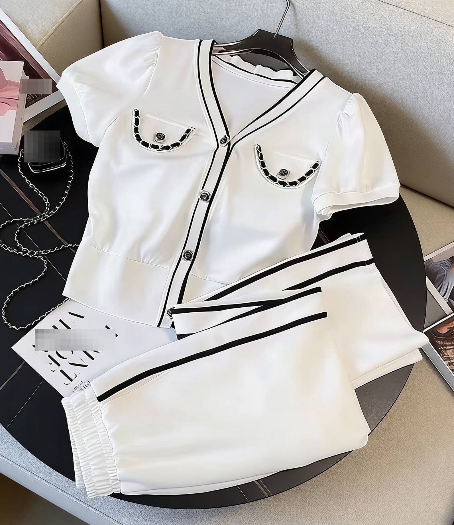 Women's Clothing Fashion Sports Suit For Women 2024 Summer New Salt Series Age Reducing Cardigan Short Sleeved Wide Leg Pants Two Piece Suit