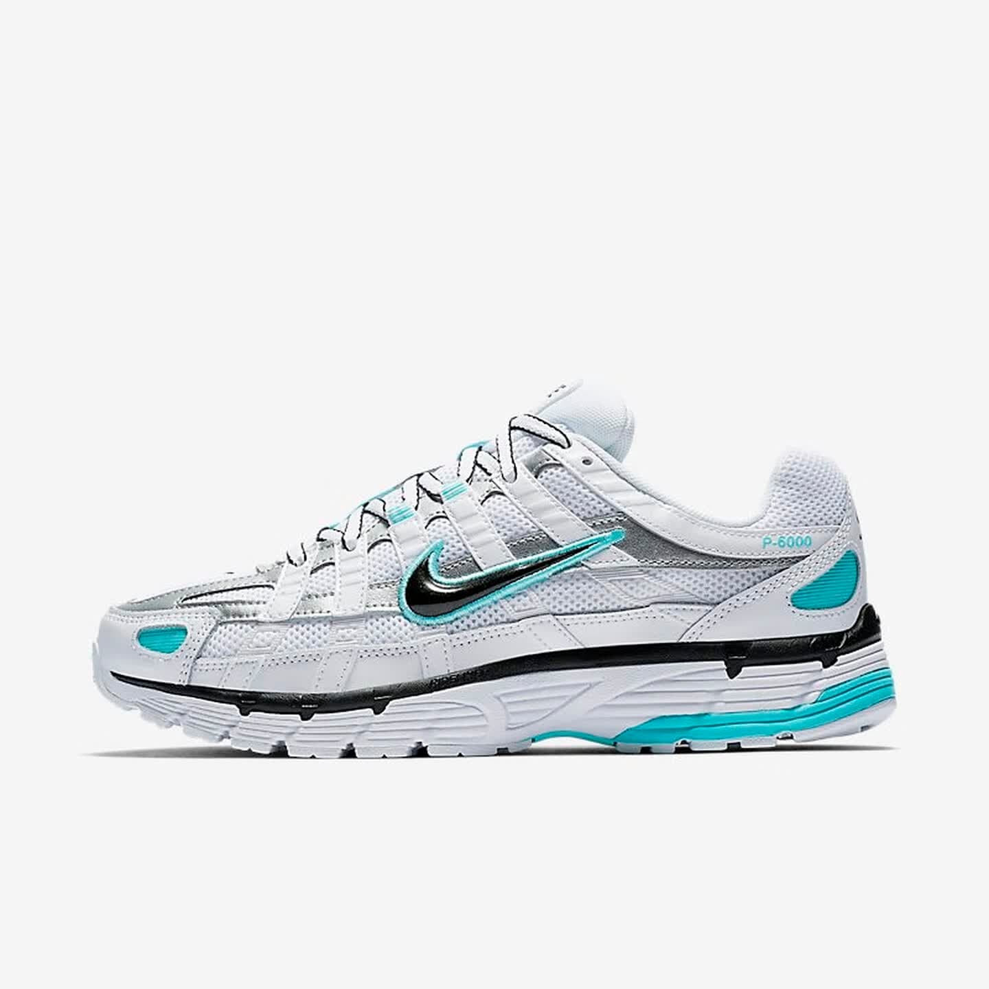 Baskets Nike P-6000 pour homme et femme, blanc/gris cactus, argent métallisé, noir