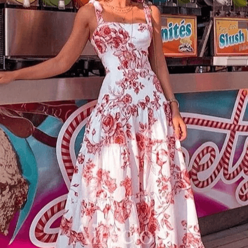 Women's Clothing New Dress Sexy Sleeveless Suspender Print Fashion Long Dress
