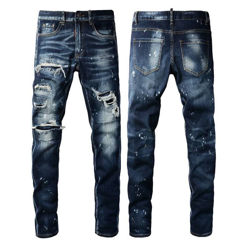Men's Clothing High Street Rainbow Embroidered Letters Micro Flared Slim Jeans Men's Old Retro Hip Hop Patchwork Pants
