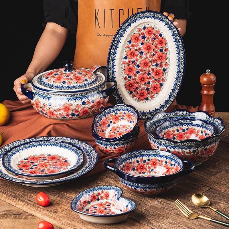 Ceramic Dinnerware Set – 6-Piece Floral Bowls & Plates, Microwave Safe, Ideal For Soup, Salad, Rice (Snow Ink Plum Design)