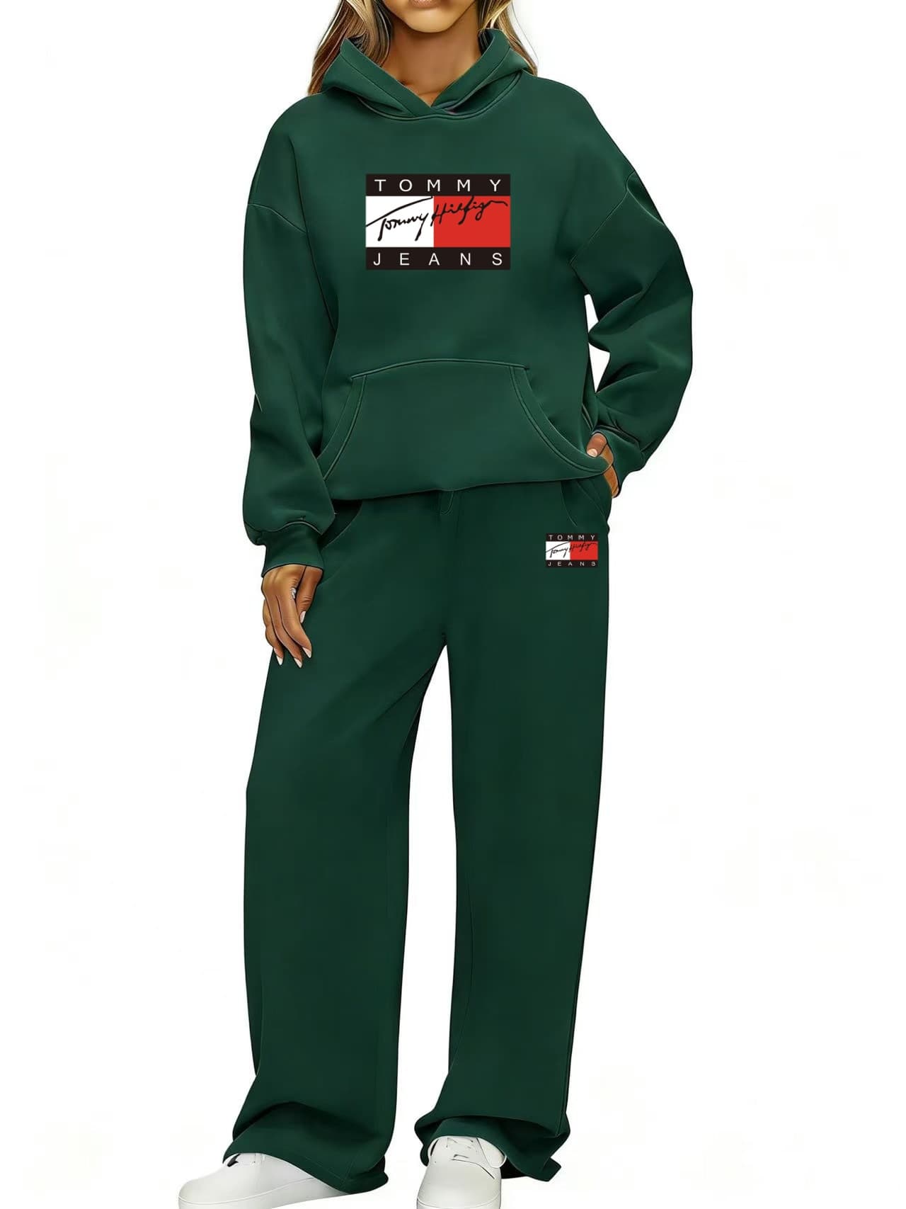 Ensemble de survêtement deux pièces pour femme, sweat à capuche et pantalon de jogging, coupe oversize, tenue décontractée brodée.