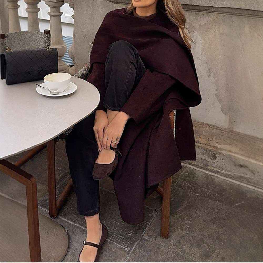 Elegant Wool Coat With Scarf & Belt – Timeless European Style, Versatile Casual To Evening Wear For Women