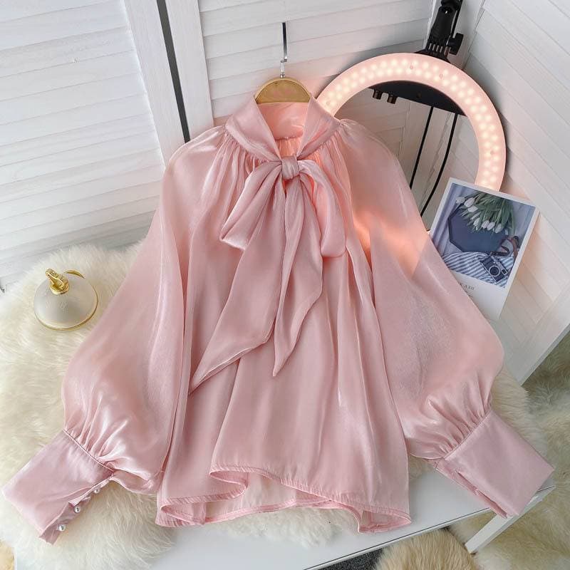 French shirt women's design niche light luxury celebrity style versatile shirt gentle style puff sleeves