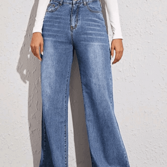 Women's Clothing Hot Style Cat Whiskers Loose High Waist Wide Leg Jeans For Women