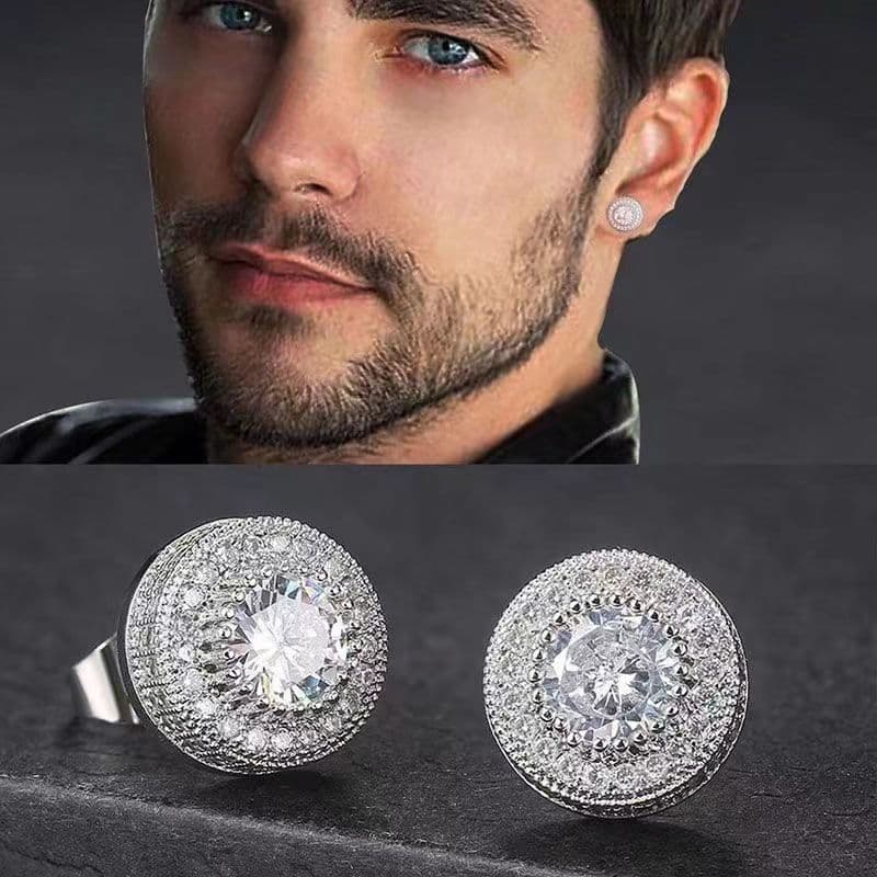 For Men's Hip-hop, Round, Full Dia, Zircon Earrings, Trendy, Niche, Urious, And High-end Earrings
