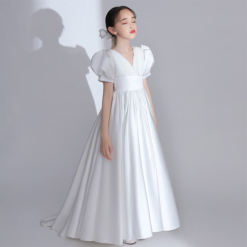 Kids Clothing Girls' Evening Dresses Winter Satin Middle School Piano Competition Performance Clothes