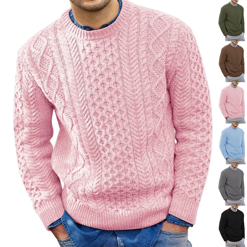 Men's Clothing pink sweater men 2024 autumn and winter new solid color pullover knitted cable sweater men's clothing