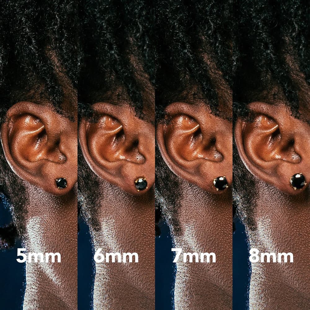 Unisex classic round single zircon men's earrings simple four claw black stone hip hop earrings hot selling jewelry