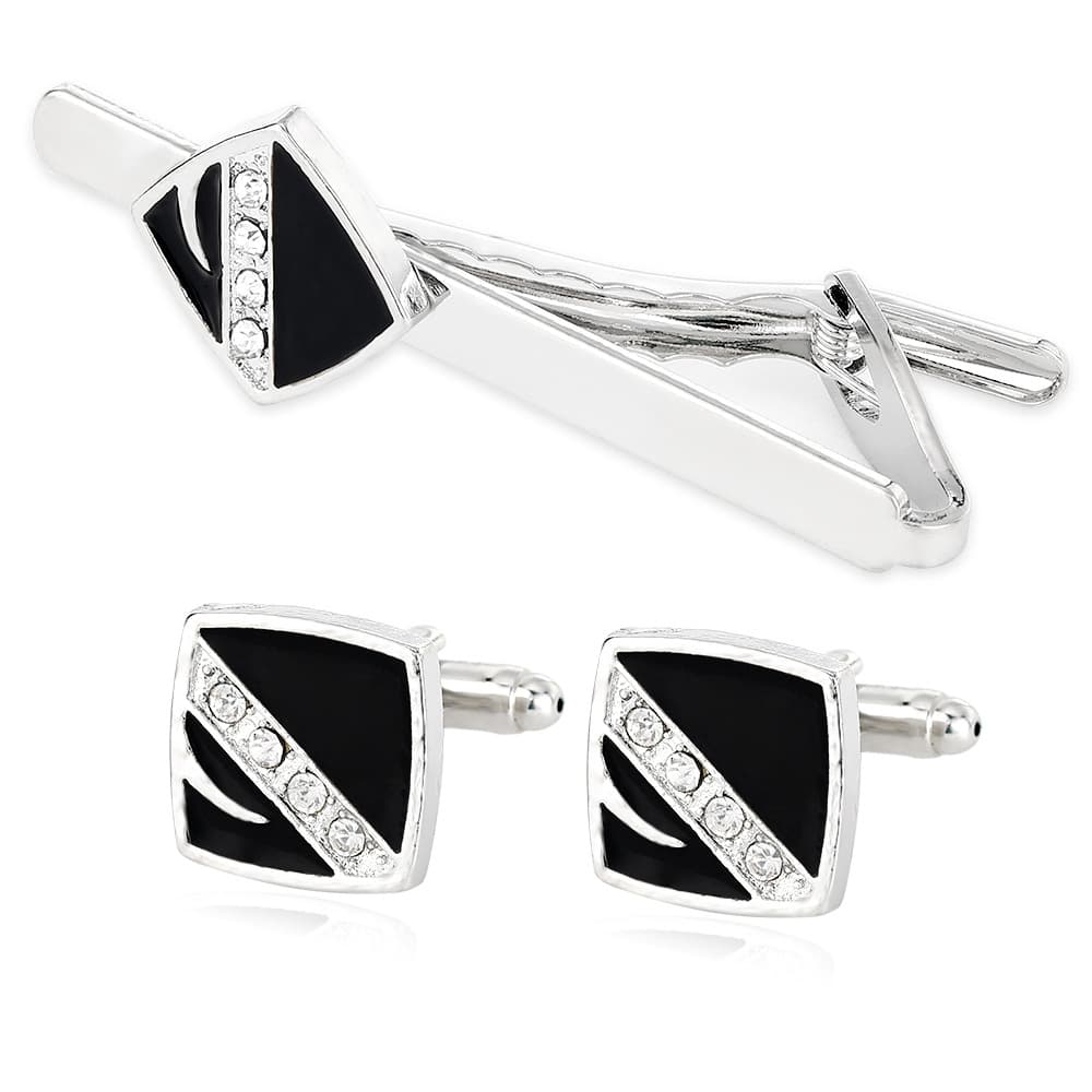 diamond striped cufflinks for men business French shirt cuff nails tie clip set gift box