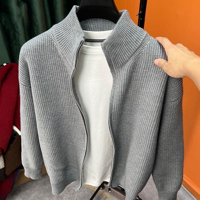 Men's Clothing Casual Cardigan Sweater Retro Loose Vintage Zip-Up Cardigan Sweater - Relaxed Fit Knit Pullover For Casual Wear In Grey & Black​
