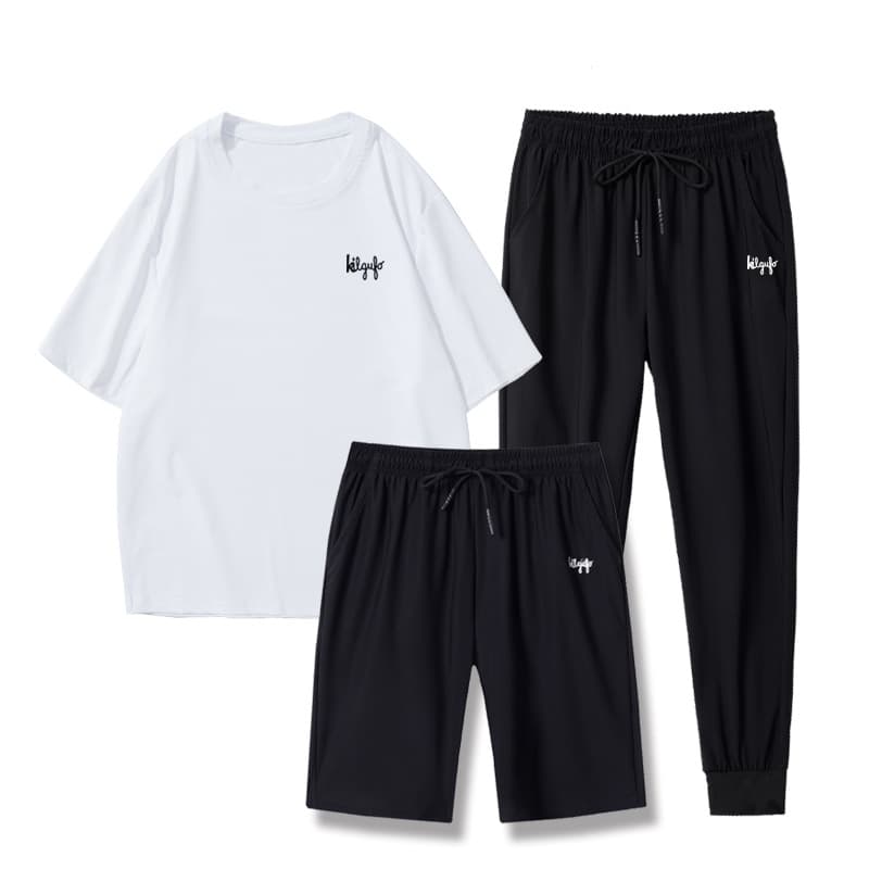 mother&kids ice silk three-piece summer new style middle-aged and older children's short-sleeved five-quarter pants