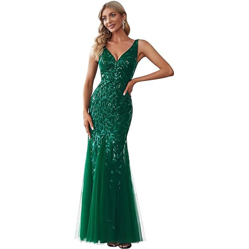 Women's Clothing Evening Dress V-neck Tulle Embroidered Sequins Sexy Mermaid Ball Gown Ladies Dress Skirt