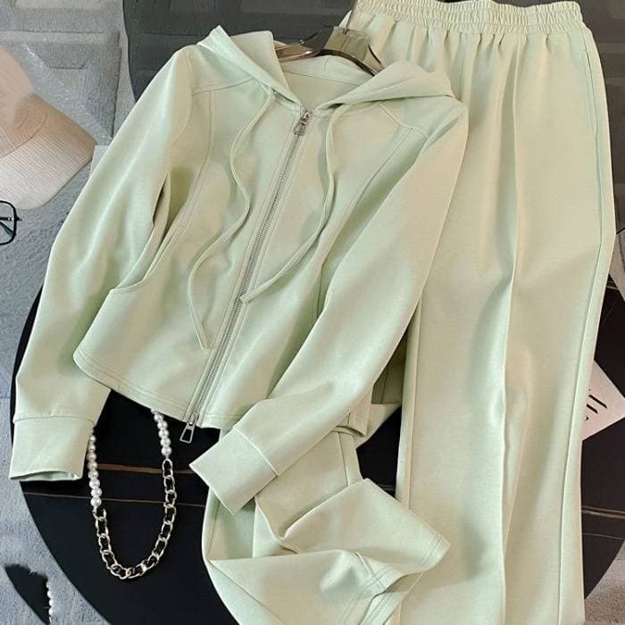 Women's Clothing Autumn And Winter Design Slim Hooded Sweatshirt High Waist Wide Leg Pants Casual Two Piece Suit Female