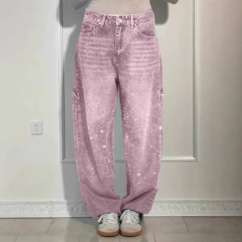 Fashionable Starry Rhinestone Jeans Casual Pants