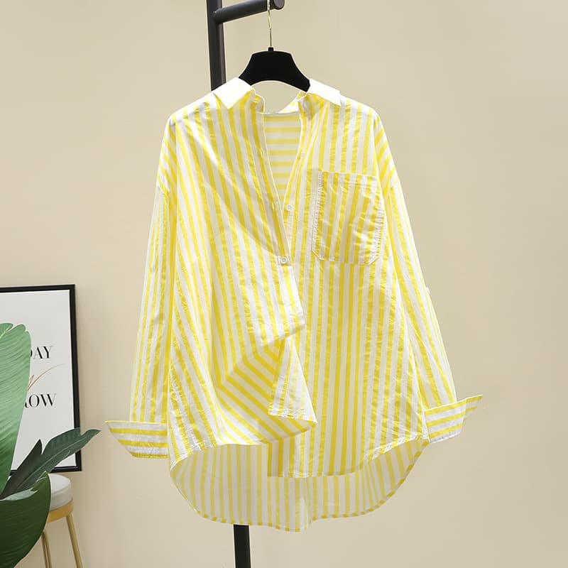 ​​Women's Casual Long Sleeve Striped Shirt - Loose Fit Cotton Blouse For Spring & Summer - Elegant Office & Daily Wear​​