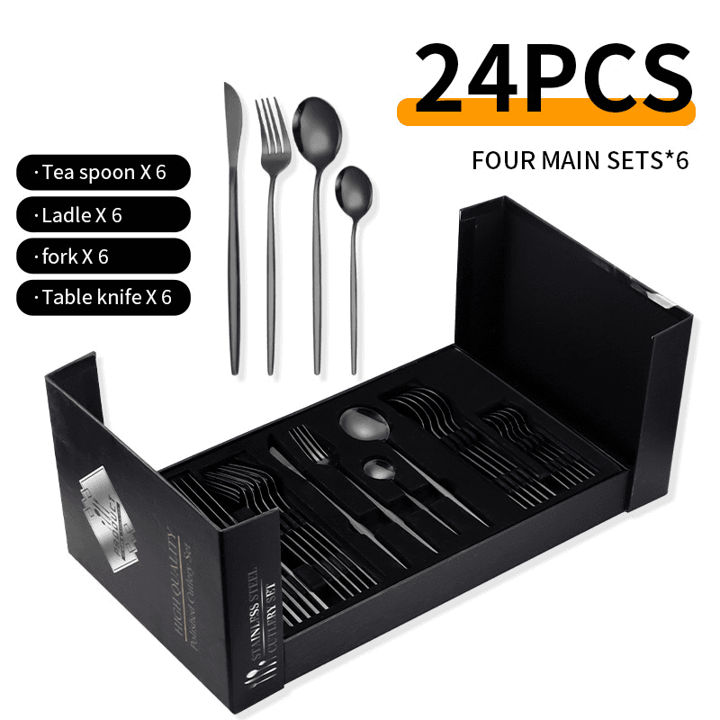 Stainless Steel Cutlery Portuguese Set Steak Knife Fork Spoon Tea Spoon 24 Piece Set Western Cutlery Set