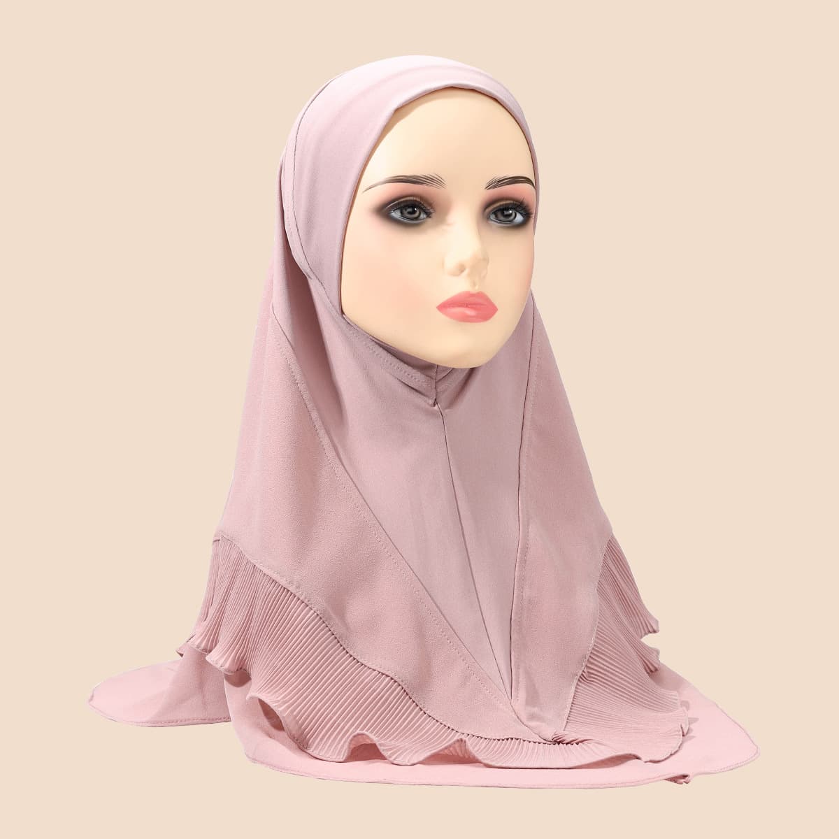 Women's Hijab solid color women's headscarf crystal linen chiffon double layer ruffled pullover headscarf comfortable and breathable