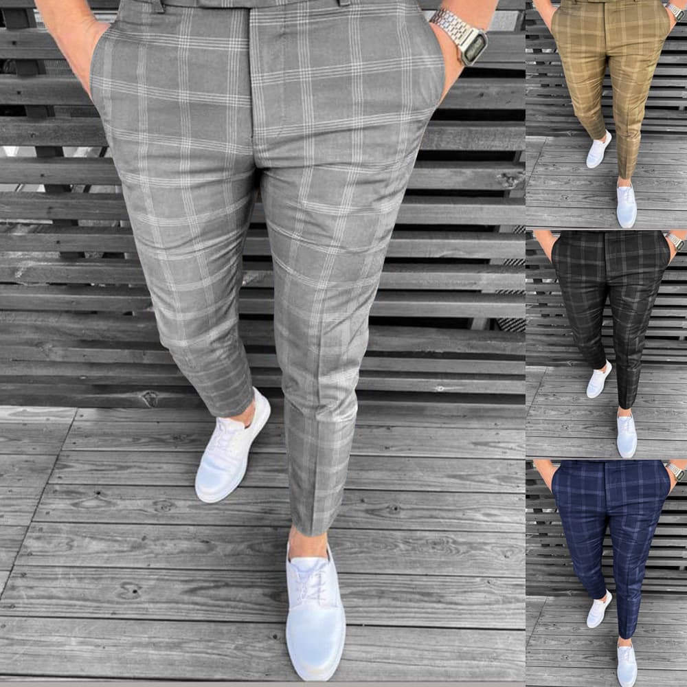 Men's Clothing autumn exclusive small plaid multi stripe new business casual pants