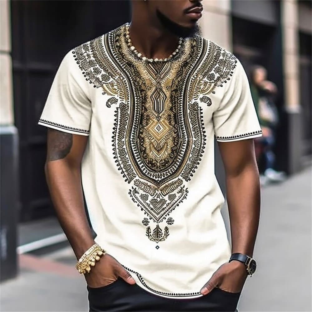 Men's Clothing New Trend T Shirts Leisure Ethnic Style Short Sleeved Loose Casual Tops