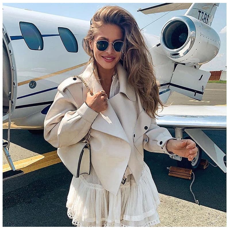 Women's Fashion Street Hipster Korean Version Of Long-sleeved Lapel Loose Leather Jacket