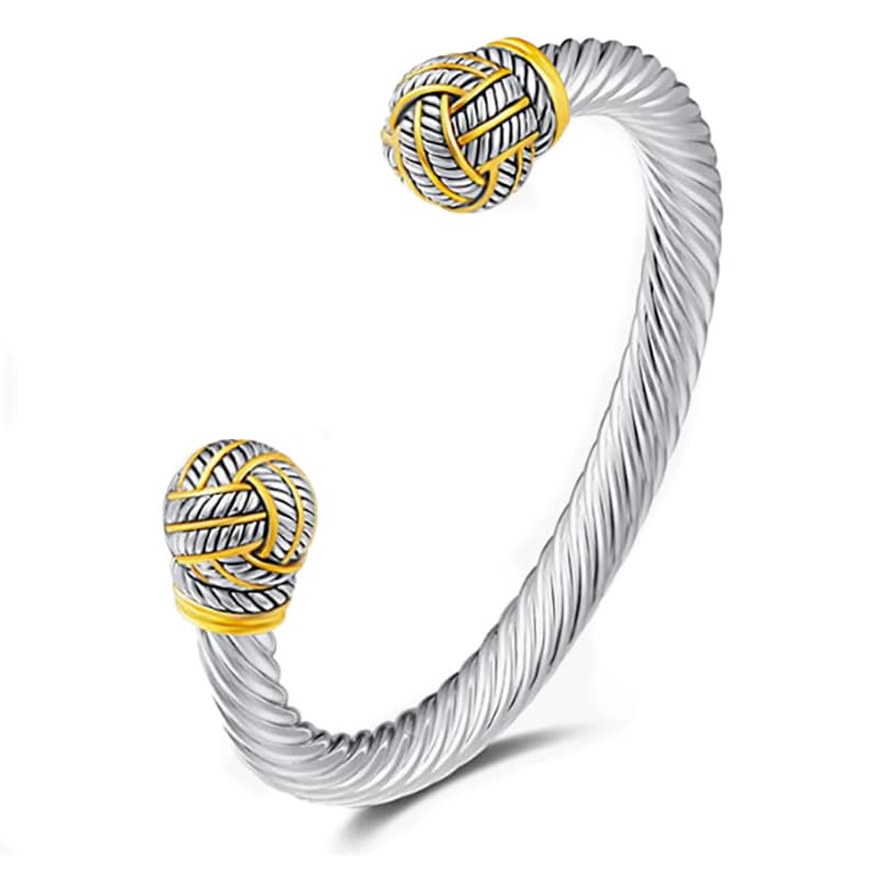 Stainless Steel Trend Retro Twist Ball Open Bracelet Titanium Steel Adjustable Cable Rope Bracelet