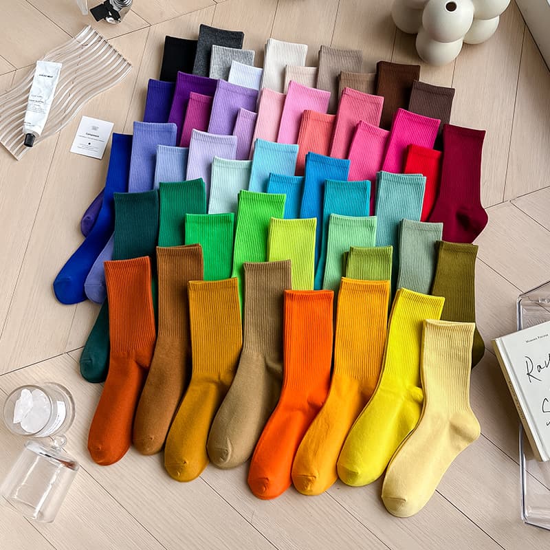50 Color Socks Women Spring and Summer High Elastic Long Socks Japanese Student Color Long Ladies Solid Color Cotton Socks