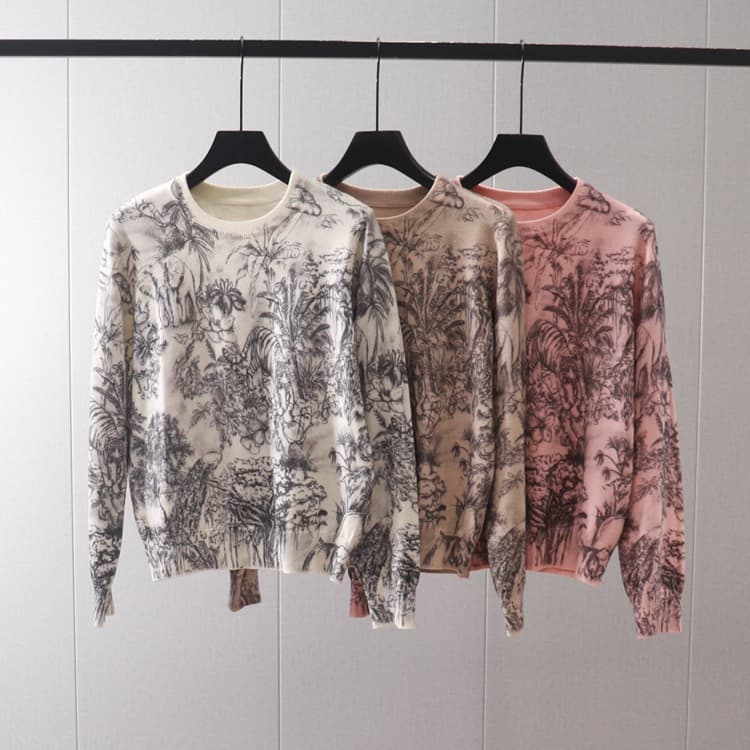 Women's Clothing Women's jungle tiger print round neck pullover long-sleeved sweater base layer slim slim sweater