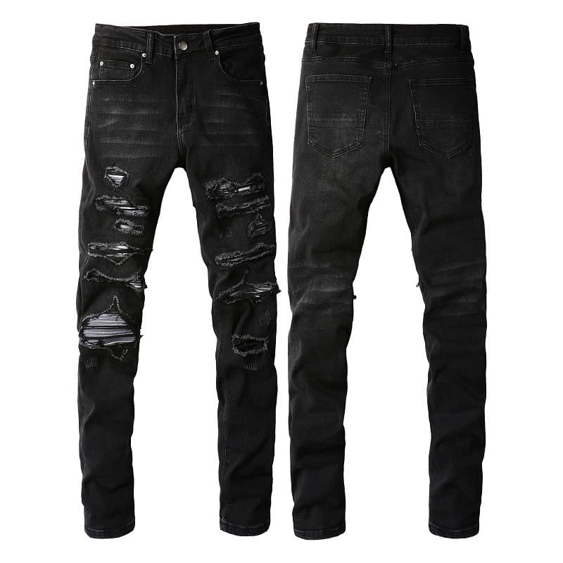 Men's Clothing Ripped Patch Jeans High Street Fashion Elastic Slim Fit Pants