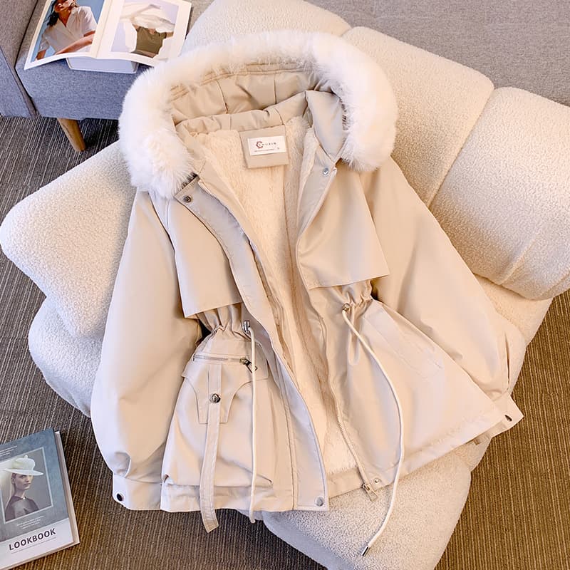 Women's Winter Jacket Fashionable and Versatile Plus Velvet Thick Fur All-in-One Jacket