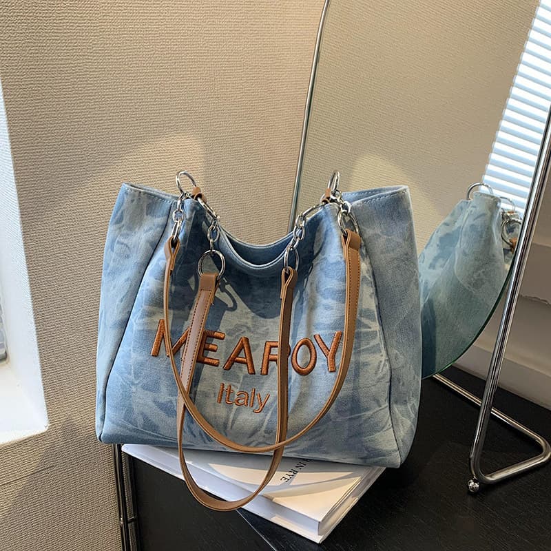 Design Denim Bag Women's Large Capacity Tote Class Commute Shoulder Tote Bag